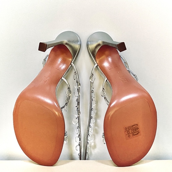 Amina Muaddi Tina Leather Ankle-Wrap Sandals With All Over Crystals-Appliques - Picture 13 of 15